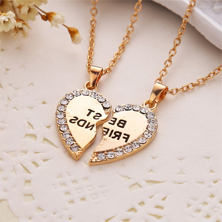 Fashion BFF Necklace for 2 Women Crystal Best Friend Love Heart Necklaces Fashion Couple Friendship Jewelry Wholesale Price