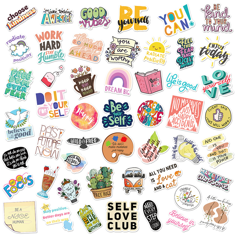 50 Piece Student stationery inspirational graffiti Sticker Phone Laptop Skateboard Car Stickers Pack for Luggage Guitar Helmet Water cup Sticker