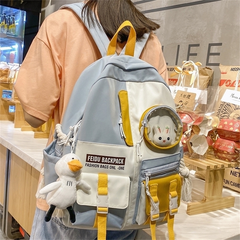 School Bags Female Harajuku Nylon Bag Kawaii Girl College Student Backpack Water 220823