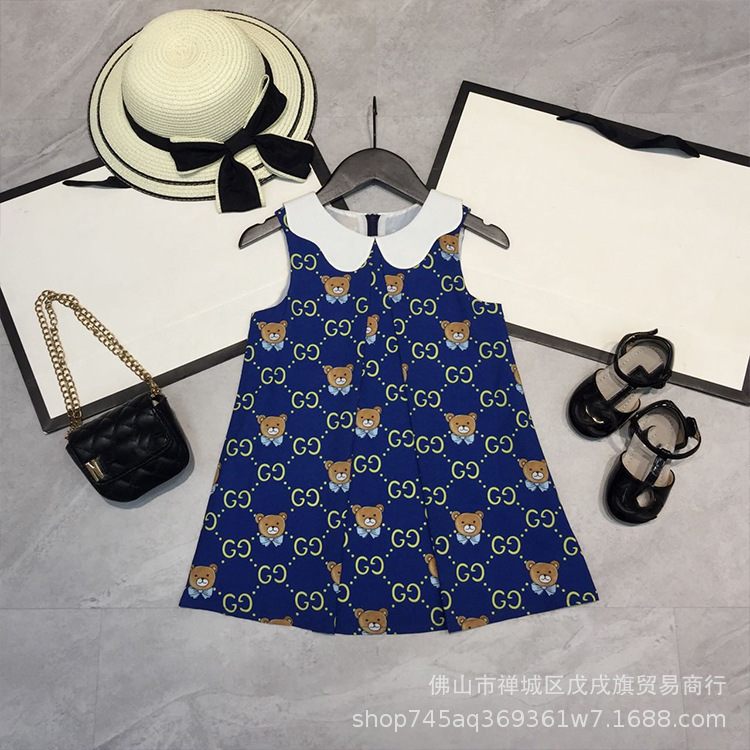Designer children's doll neck bear print lovely dress comfortable breathable Korean vest skirt sweet princess skirt, Navy blue
Designer children's doll neck bear print lovely dress comfortable breathable Korean vest skirt sweet princess skirt, Navy blue