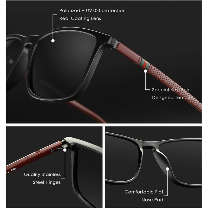KDEAM All Black Men's Polarized Sunglasses Wear Resistant Square Sun Glasses Driving Overall 145mm Big Size 220407