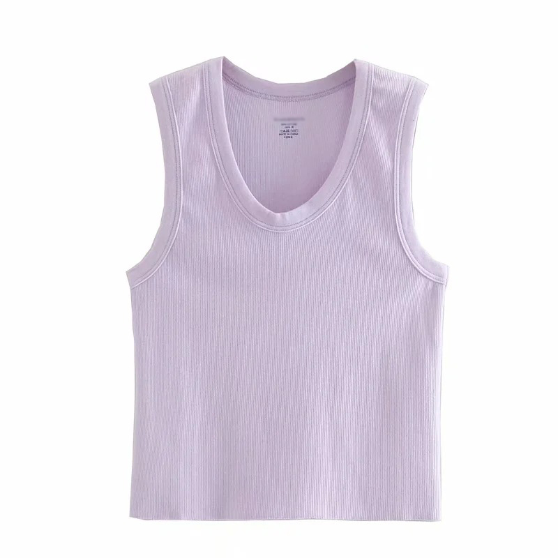 Vintage tank tops women summer sleeveless crop u neck knit casual white cropped blue basic ribbed 220325