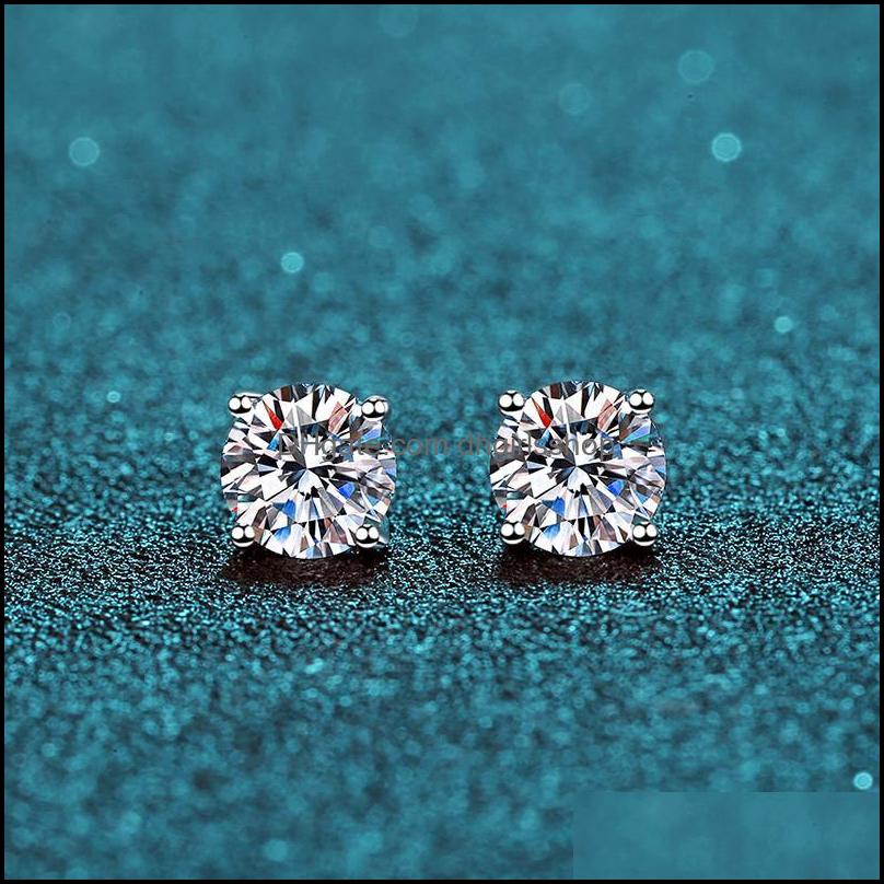Stud Earrings Jewelry 925 Classic Sier F Color Moissanite Vvs Fine Diamond Earring With Certificate For Women Gift Drop Delivery 2021 Vus89