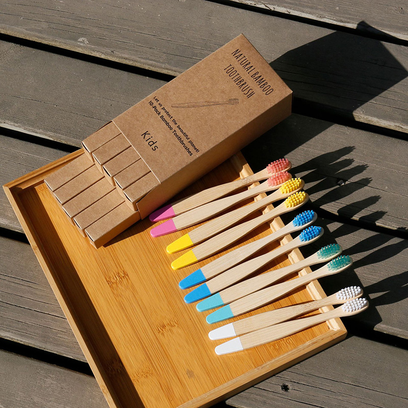 Eco-Friendly Natural Bamboo Flat Handle Kids Toothbrush Healthy Children Toothbrushes Nylon Soft Hair Travel Oral Hygiene Care Cepillo De Dientes Para