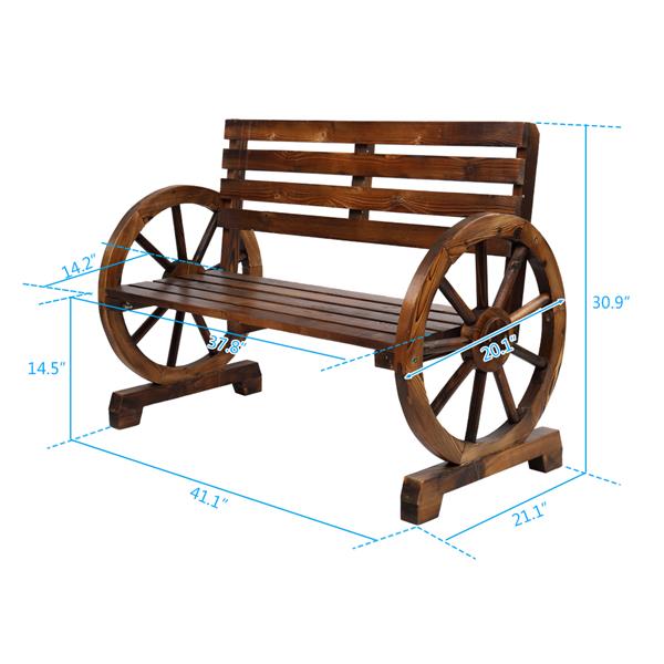 Other Furniture wooden wheelchair Rustic 2-Person Wooden Wagon Wheel Bench with Slatted Seat and Backrest Brown