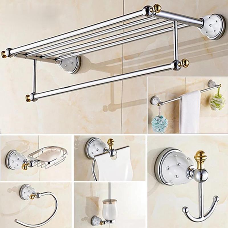 Bath Accessory Set Bathroom Accessories Diamond Chrome Hardware Restroom Towel Rack Toilet Paper Holder SetBath