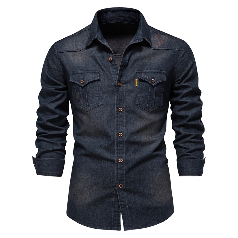 AIOPESON Brand Elastic Cotton Denim Shirt Men Long Sleeve Quality Cowboy Shirts for Casual Slim Fit s Designer Clothing 220323, Navy
AIOPESON Brand Elastic Cotton Denim Shirt Men Long Sleeve Quality Cowboy Shirts for Casual Slim Fit s Designer Clothing 220323, Navy
