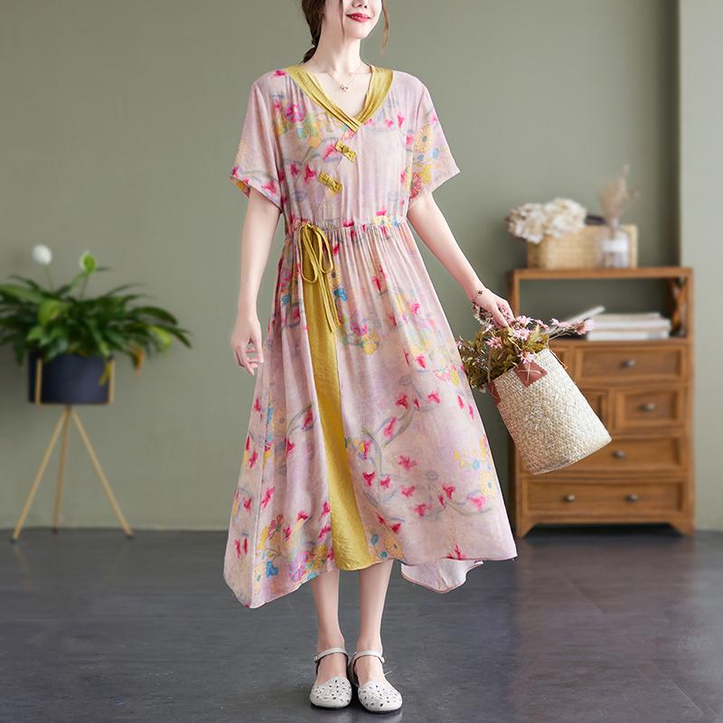 Casual Dresses V-neck Buckle Patchwork Print Floral Thin Soft Loose Fashion Women Summer Dress Cotton Linen Chinese Style DressCasual, As picture
Casual Dresses V-neck Buckle Patchwork Print Floral Thin Soft Loose Fashion Women Summer Dress Cotton Linen Chinese Style DressCasual, As picture