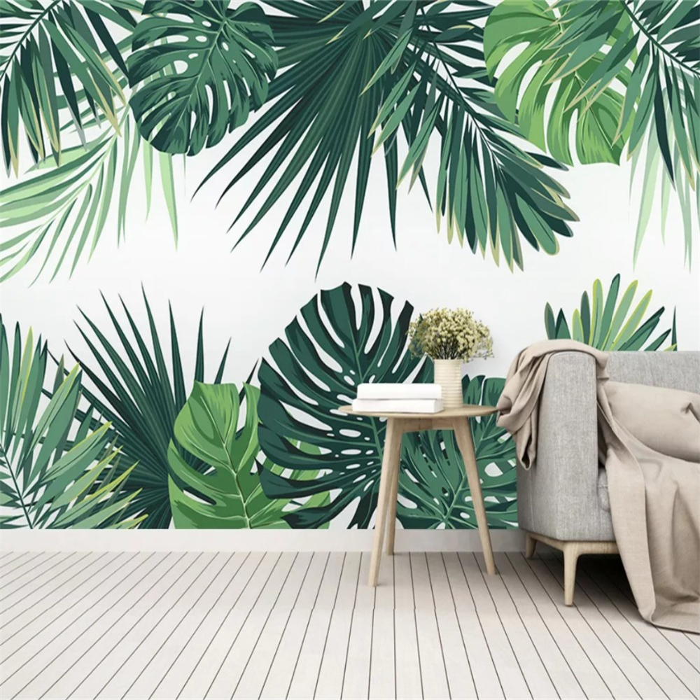 Customized 3d wallpaper fashion hand-painted plant leaves wallpapers home decoration background