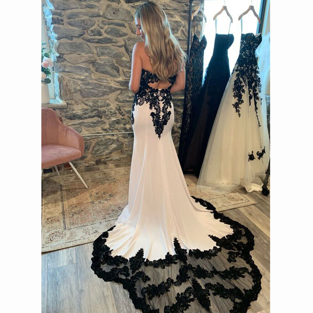 Hippie Gothic Black Lace Wedding Dress 2022 White Sexy Mermaid Satin Country Bohemian Bridal Gowns Outside Garden Country Bride Backless Beach Robe De