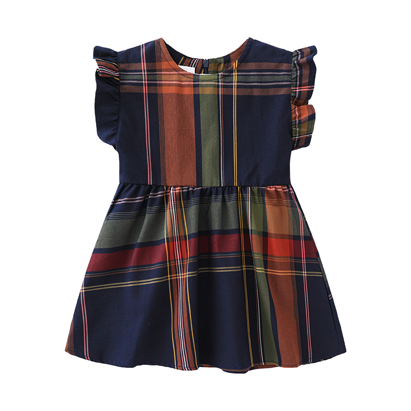 Baby Girls Princess Dress Spring Fall Kids Plaid Long Sleeve Dresses Round Collar Girl Skirts Children Summer Clothes