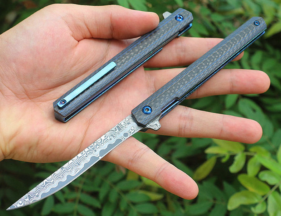 Promotion High End Flipper Pocket Knife VG10 Damascus Steel Drop Point Blade G10 + Carbon Fiber Handle Ball Bearing Fast Open Folding Knives
Promotion High End Flipper Pocket Knife VG10 Damascus Steel Drop Point Blade G10 + Carbon Fiber Handle Ball Bearing Fast Open Folding Knives