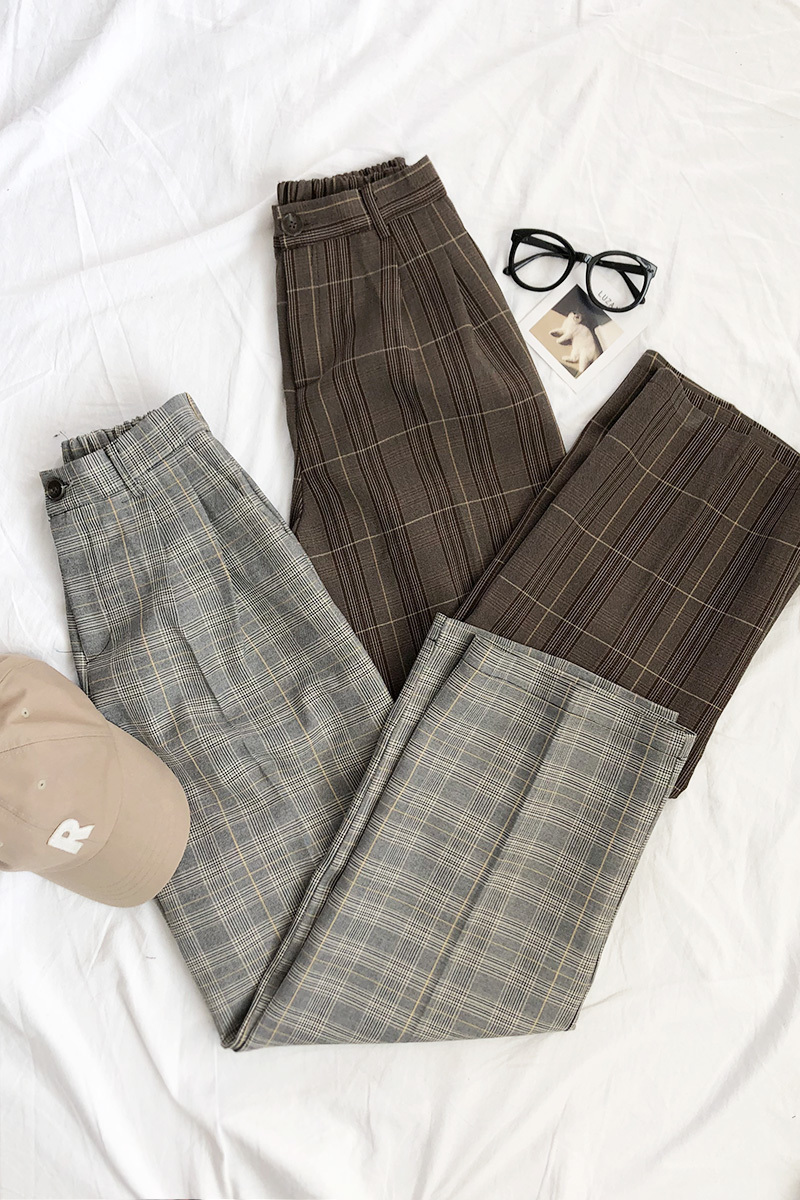 Mooirue Spring Women Pants Plaid High Waist Dropping Feeling Wide Leg Long Suit 220325