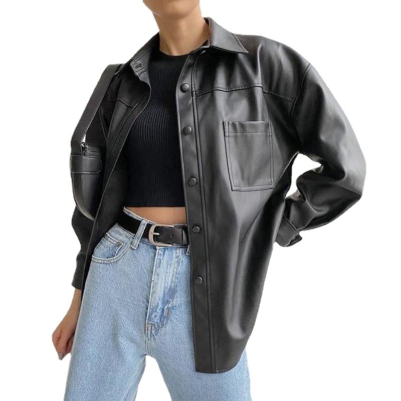 Women' Leather & Faux Spring Autumn Jacket Women' Motorcycle Black Turn-down Collar Single Breasted Button Biker CoatWomen
Women' Leather & Faux Spring Autumn Jacket Women' Motorcycle Black Turn-down Collar Single Breasted Button Biker CoatWomen