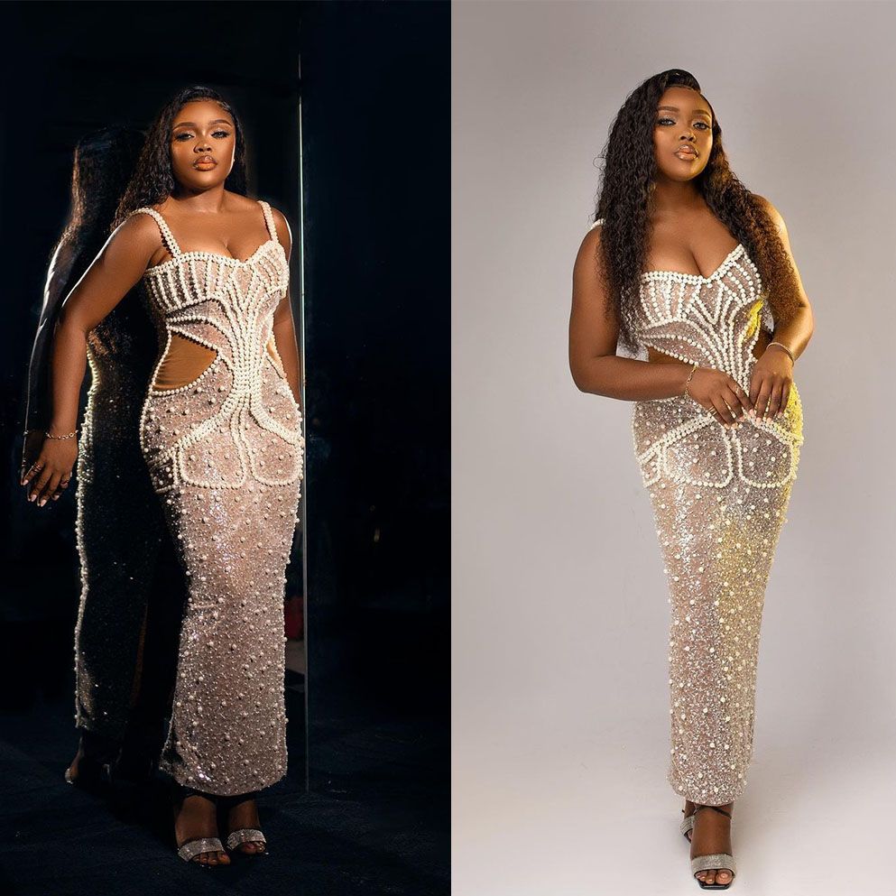 Sexy Pearls Mermaid Prom Gowns Spaghetti Straps Evening Dress Ankle Length Formal Lace Party Dress Robe Plus Size De Soiree