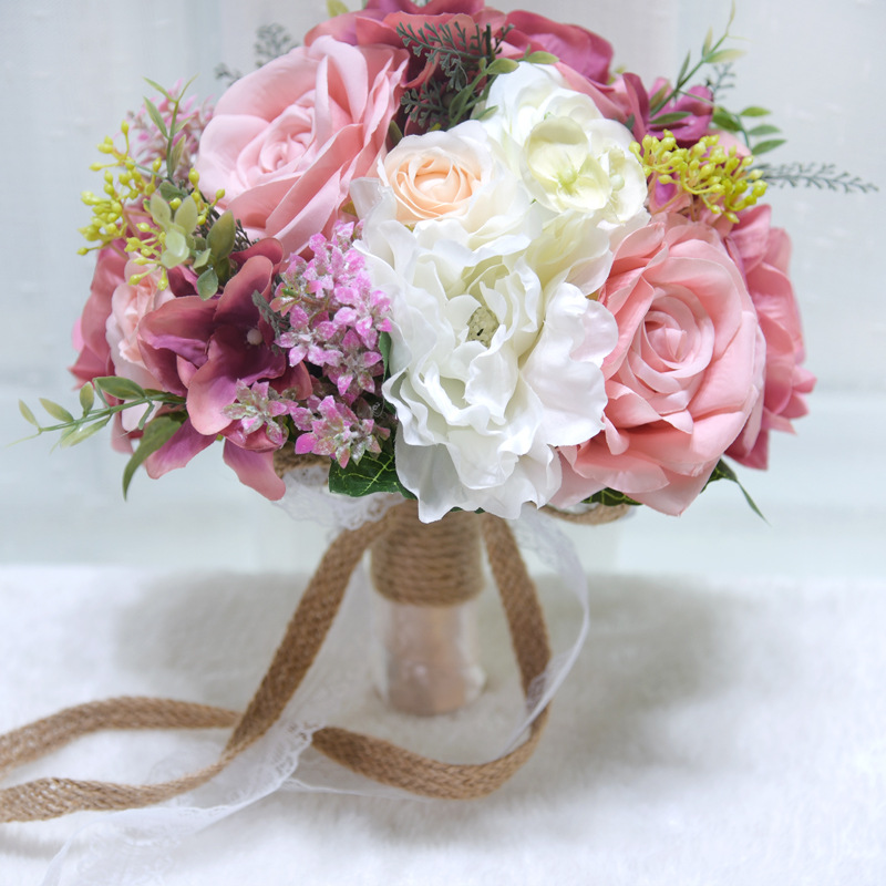 Natural Bouquet ramos de novia Wedding Flowers peony silk Eco Flowers Bridesmaid Bouquets Ivory Wedding Bouquet