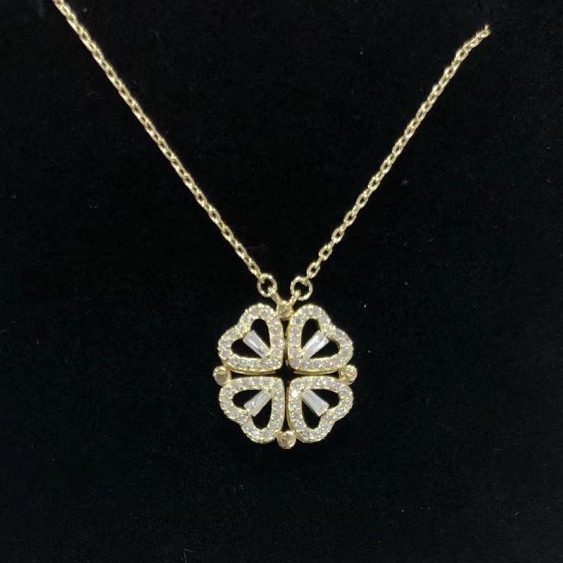 Crystal Magnet Heart Stainless Steel Pendant Necklace Silver Gold