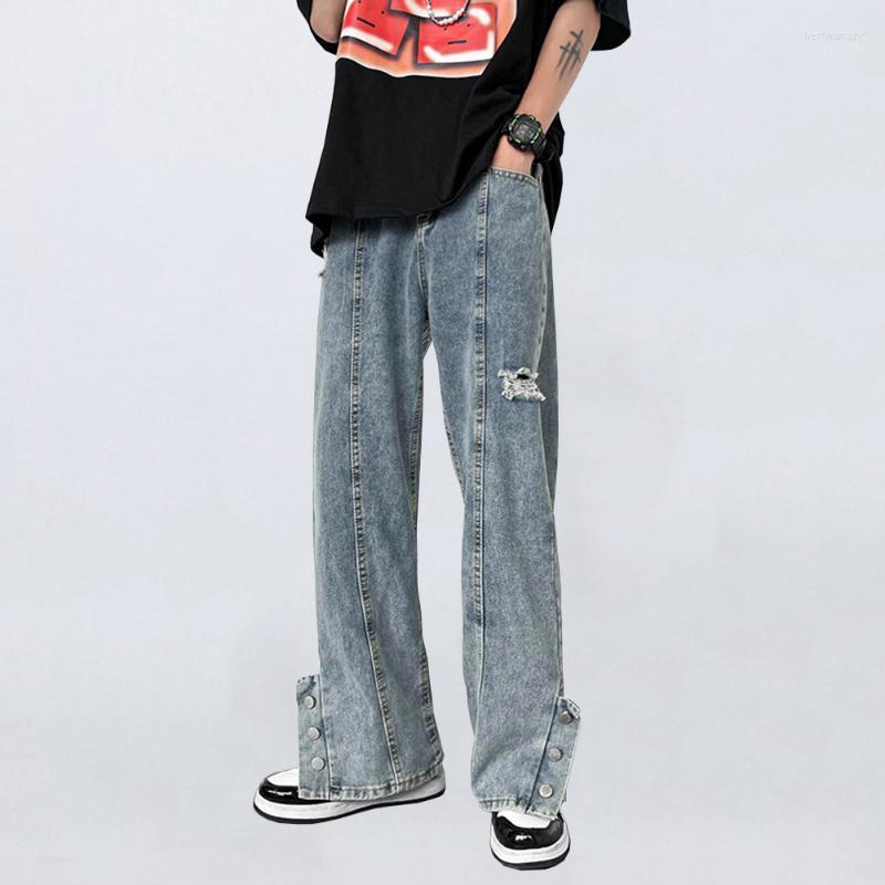 Men' Jeans Men Retro Stitching Breasted Ripped Solid Color Straight Loose Korean Style Hip Hop Y2k Streetwear LOOSEMen' Bert22, Blue 
Men' Jeans Men Retro Stitching Breasted Ripped Solid Color Straight Loose Korean Style Hip Hop Y2k Streetwear LOOSEMen' Bert22, Blue