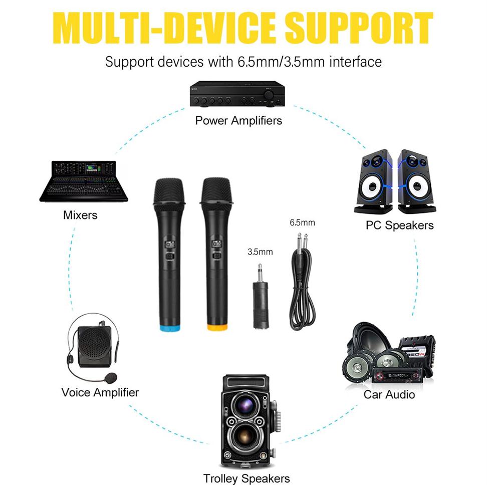 MU899 UHF Dual Handheld Wireless Microphone Karaoke KTV Microphone Speaker Microfono Smartphone Portable Computer Mic PA Theater