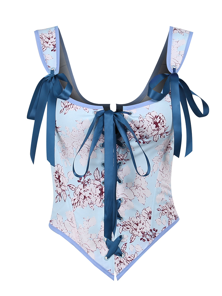 WannaThis Floral Print Y2K Tank Top Women Vintage Sleeveless Bandage Sexy Korean Fashion Streetwear Art Y2K Corset Chic 220607