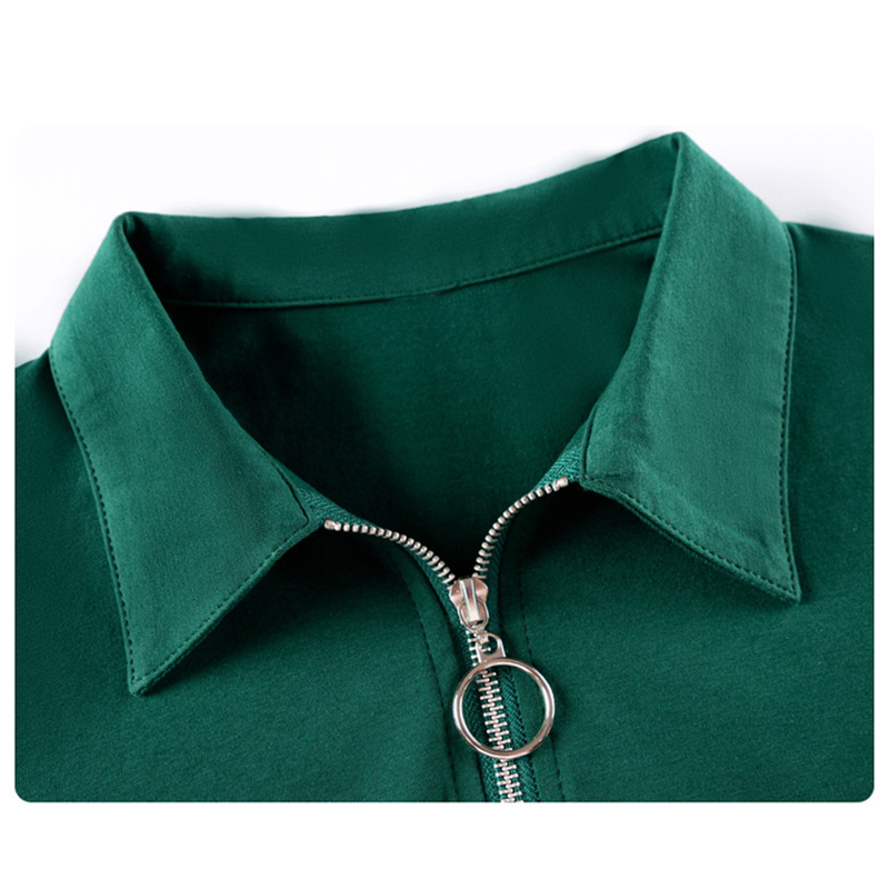 Shintimes Solid Zipper T Shirt Female Womens Long Sleeve Tops Spring Full Slim Cotton TShirt Woman Clothes Femme 220728