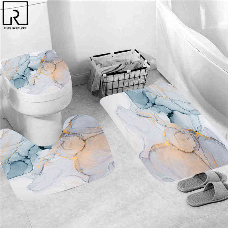 Beautiful Modern Shower Curtains 3D Bathroom Curtain Set Anti-slip Bath Mat Soft Carpet Water Absorption Rugs Home Decoration AA220314