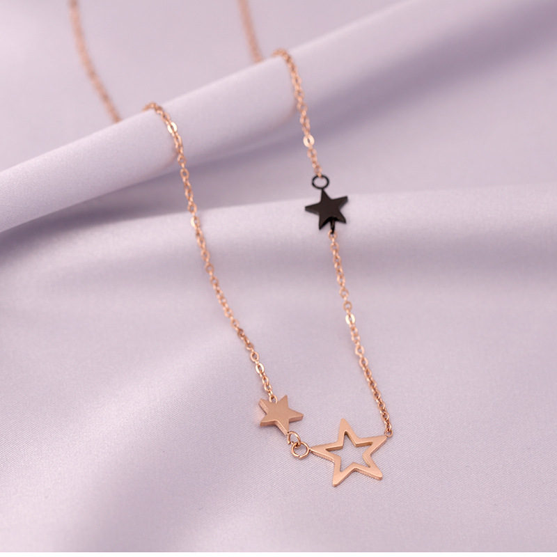New Fashion Rose Gold Stainless Steel Love Star Circle Pendant Necklace for Women Gift