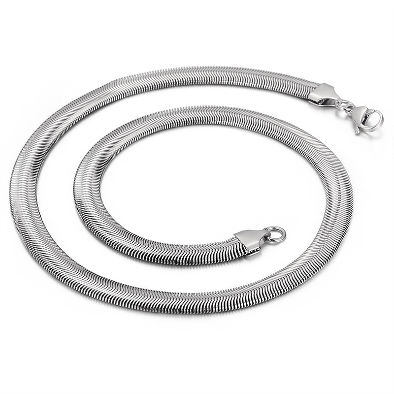 Huge 8mm 24'' Fashion Flat Snake Chains Necklace For Women Men Stainless Steel DIY Jewelry Silver/ Gold/ Rose Gold/ Black