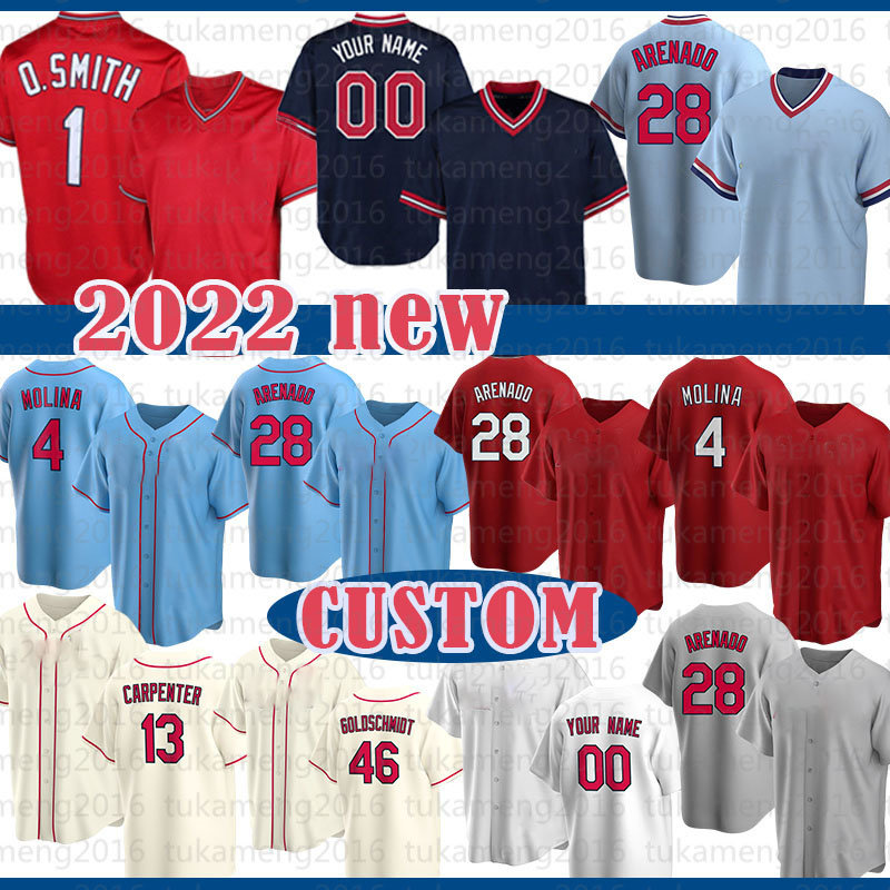 Image of 28 Nolan Arenado 4 Yadier Molina Baseball Jersey Mens Paul Goldschmidt Women Ozzie Smith Dylan Carlson Harrison Bader Adam Wainwright Paul D