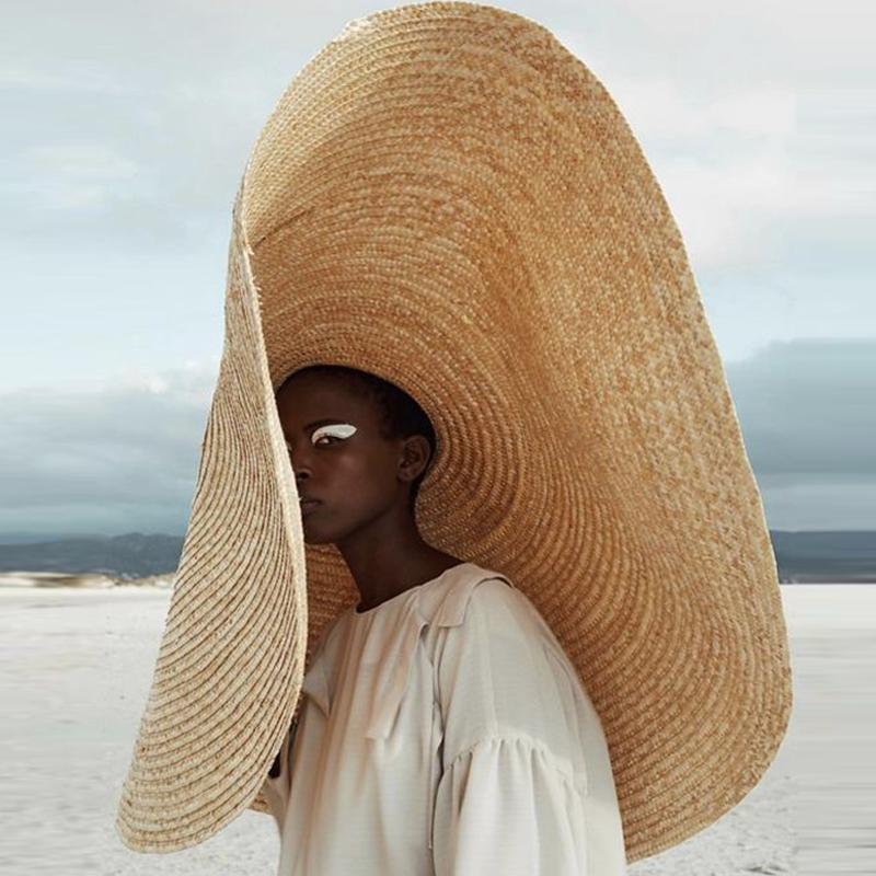 Wide Brim Hats 80cm Fashion Large Sun Hat Beach Anti-UV Protection Foldable Straw Sombrero Lace Up Collapsible Gorras