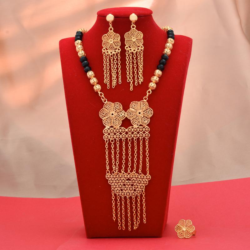 Earrings & Necklace 24k Dubai Gold Color Jewelry Sets For Women African India Party Wedding Pendant Bangles Set GiftsEarrings, As pic 
Earrings & Necklace 24k Dubai Gold Color Jewelry Sets For Women African India Party Wedding Pendant Bangles Set GiftsEarrings, As pic