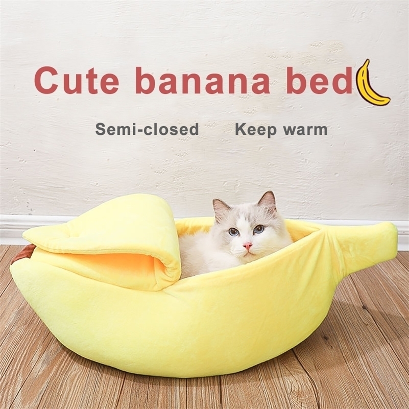 Cute Banana Cat Bed House Super Soft Pet Kennel Dog Warm Sleeping Basket Kitten Comfort Cushion For Cats Portable Cozy Cave 220323