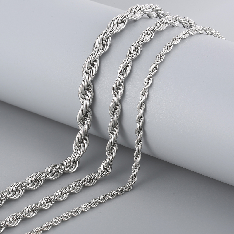 Silver 4mm/6mm/8mm 24inch Stainless Steel Singapore Twist Rope Chain Necklace for Mens Women Jewelry High Polished