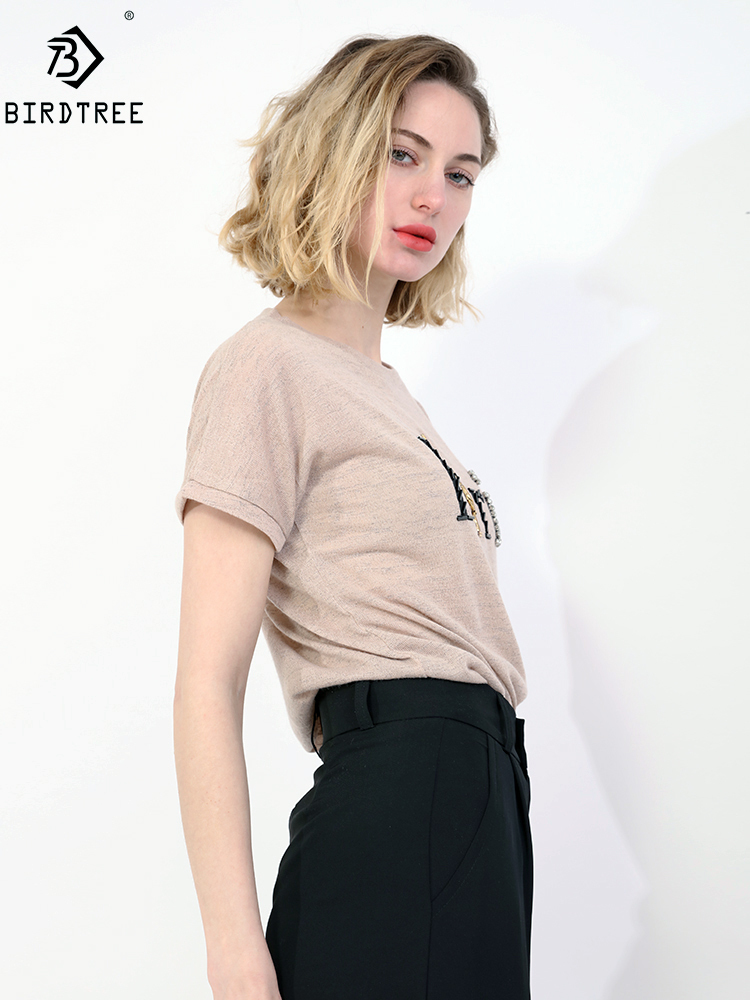 Ins Short Sleeve Paris Eiffel Tower Beaded Tshirt Summer Women Shinny Cotton O Necks Loose Casual Girls Tops Tees T13115X 220321