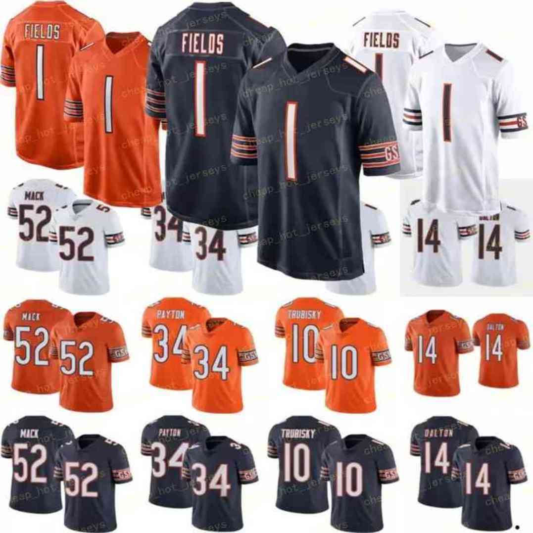 Chicago''Bears''Mens 1 Justin Fields Football Jersey Walter Payton Roquan Smith Darnell Mooney Akiem Hicks Allen Robinson II Brian Urlacher Gale Sayers, Youth