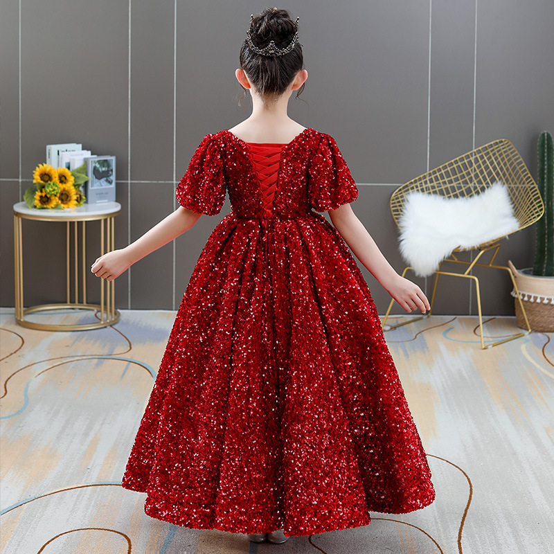 Sparkly Gold Sequins Flower Girls' Dresses Jewel Neck Backless Pageant Ball Gown Royal Blue Little Girl Princess Birthday Party Formal Wear