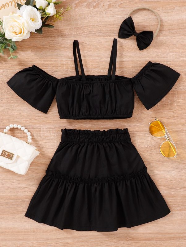 Toddler Girls Cold Shoulder Top And Ruffle Trim Skirt SHE