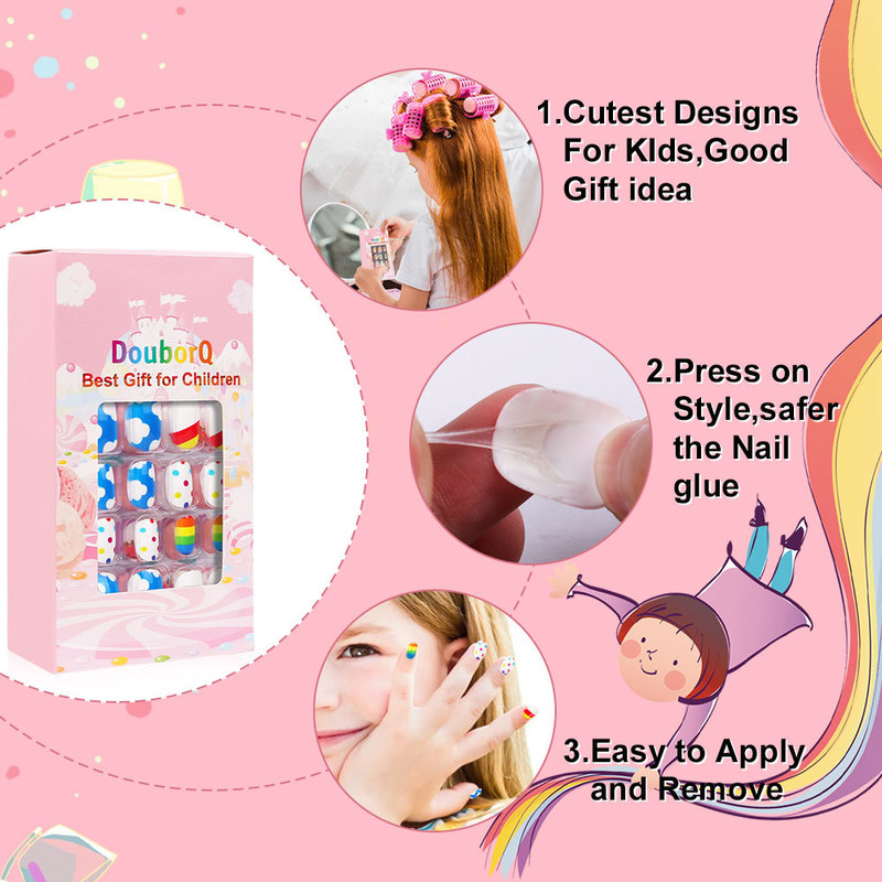 120Pcs Candy Child Nail Tips Kids False Nail Girls Cartoon Press on Nails Colorful Festival Full Cover Nails Cute Manicure Tools 220726