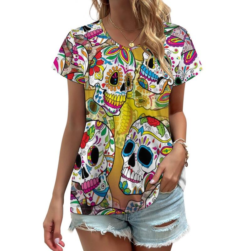 Women' T-Shirt Skeleton Floral Print T Shirt Sugar Skulls Funny Oversized T-Shirts Short Sleeve V Neck Simple Tees Women Summer Pattern Top, Style-8
Women' T-Shirt Skeleton Floral Print T Shirt Sugar Skulls Funny Oversized T-Shirts Short Sleeve V Neck Simple Tees Women Summer Pattern Top, Style-8