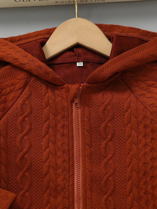 Toddler Boys Raglan Sleeve Zipper Cable Knit Hooded Jacket SHE