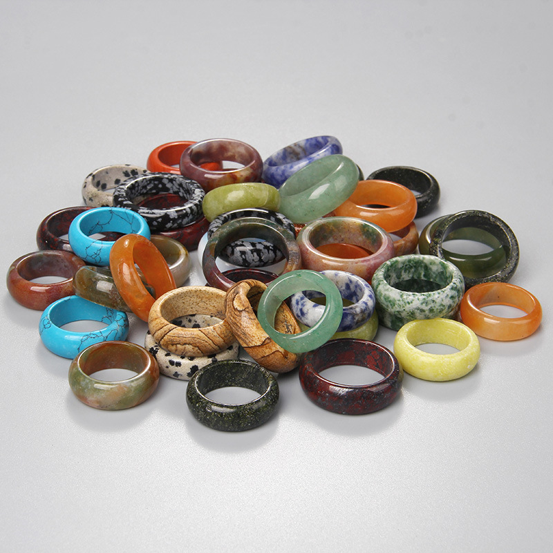 Width 7-8mm Natural Crystal Stone Ring opal Colorful Agates Ring Set For Women Men Jewelry