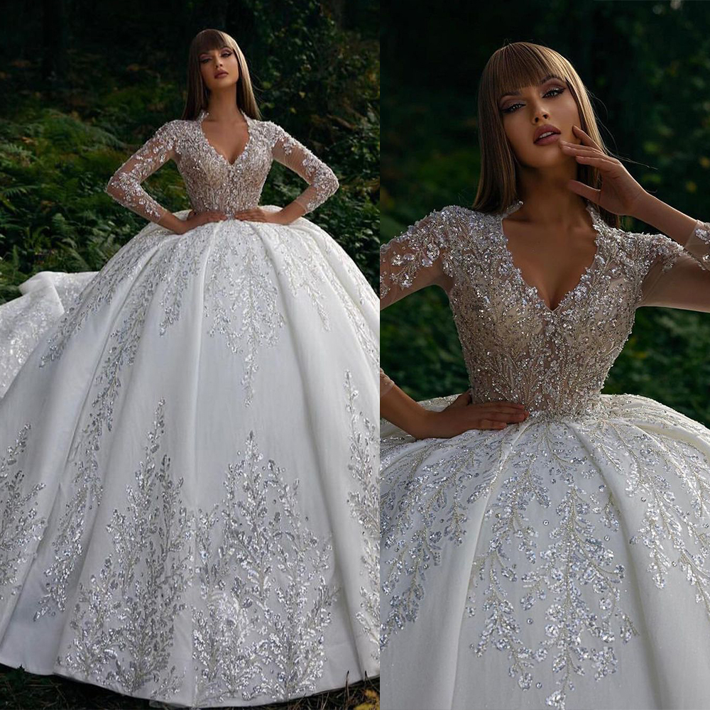 Elegant Ball Gown Wedding Dresses V Neck Portrait Long Sleeves Sequins Appliques Lace Ruffles 3D Lace Floor Length Luxury Bridal Gowns Plus Size robes de soiree, Red
Elegant Ball Gown Wedding Dresses V Neck Portrait Long Sleeves Sequins Appliques Lace Ruffles 3D Lace Floor Length Luxury Bridal Gowns Plus Size robes de soiree, Red
