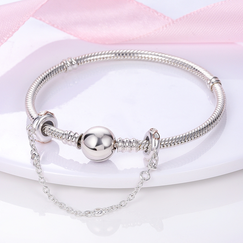 S925 Sterling Silver Pendant Charms for Original box Heart Safety Chain European Bead Charms Bracelet Necklace