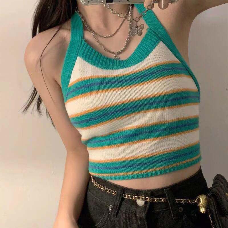 Women's Tanks & Camis Women Sexy Halter Backless Crop Top Tie Back Colorful Striped Knitted Cami VestWomen's, Niulan color
Women's Tanks & Camis Women Sexy Halter Backless Crop Top Tie Back Colorful Striped Knitted Cami VestWomen's, Niulan color