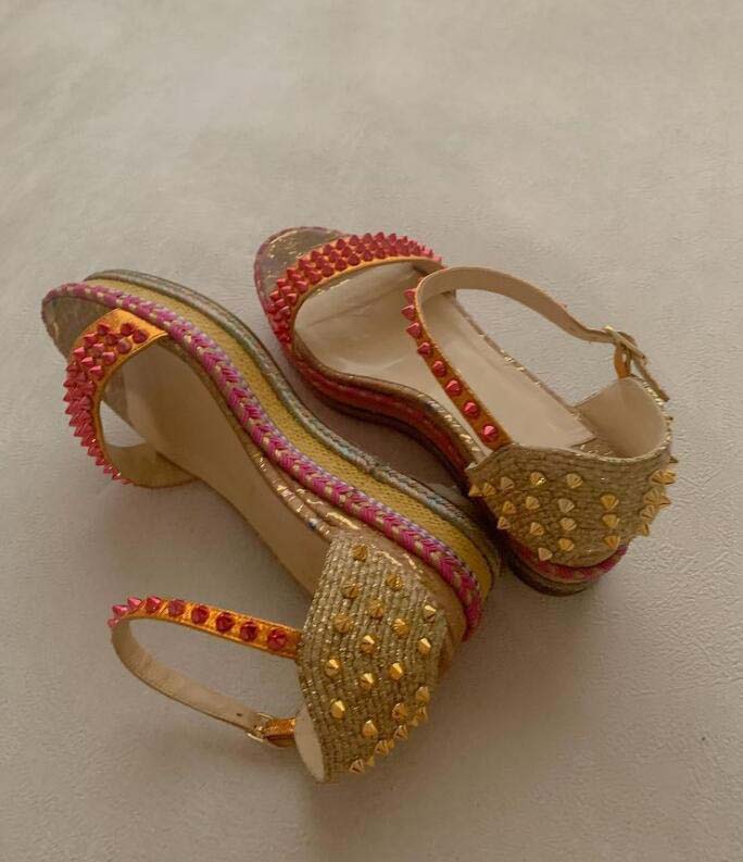 Women sandal flats red sole high heel wedge flat Madmonica 60mm studded heeled Genuine leather espadrille wedges wedding party dress, 35
Women sandal flats red sole high heel wedge flat Madmonica 60mm studded heeled Genuine leather espadrille wedges wedding party dress, 35