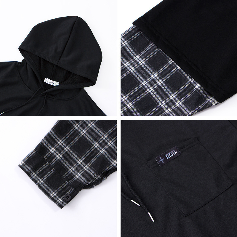 Y2K Vintage Streetwear Oversized Hoodie Women Streetwear Sweatshirt Punk Long Sleeve Pullovers Korean Grunge Plaid Splice Female 220817