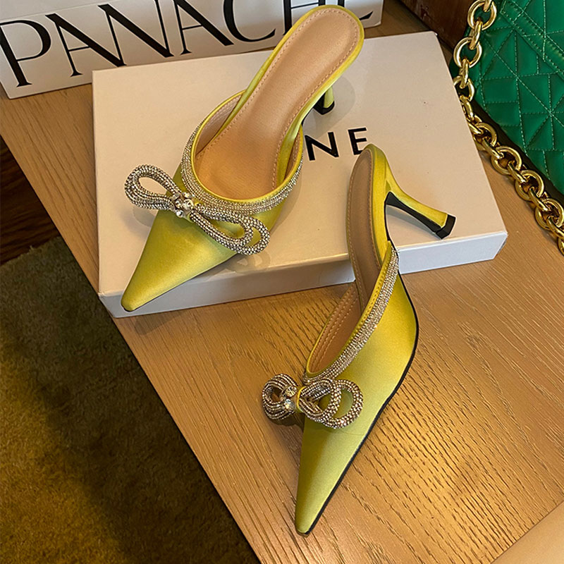 Yellow Rinestone Satin Sandals Women Pumps Slippers Crystal Bowknot Pointed Toe High Heels Ladies Mules Slides Summer Fashion Party Shoe, White
Yellow Rinestone Satin Sandals Women Pumps Slippers Crystal Bowknot Pointed Toe High Heels Ladies Mules Slides Summer Fashion Party Shoe, White