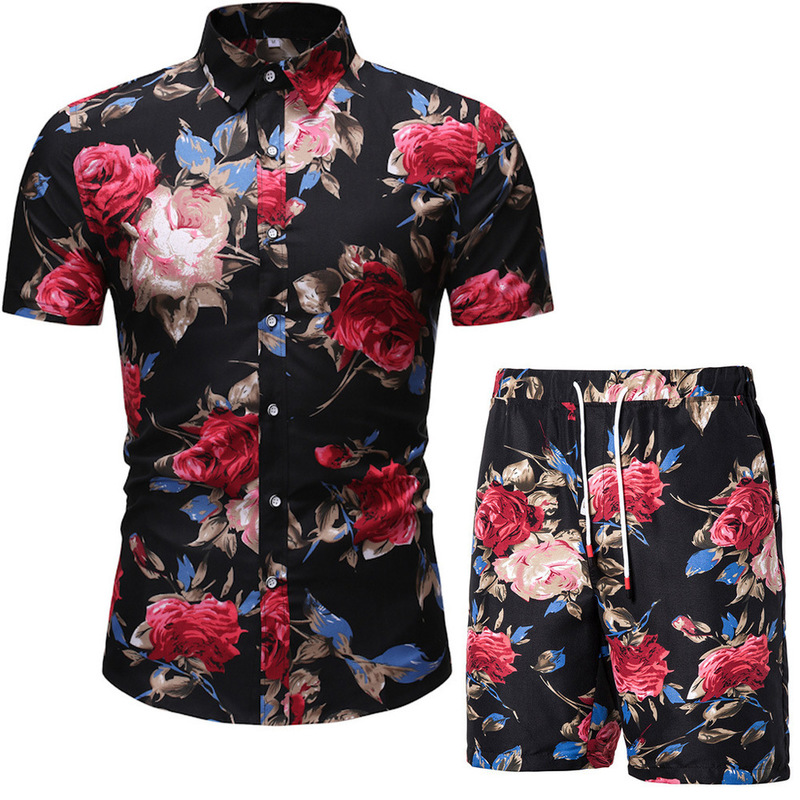 Summer Set Men Shorts Floral Print Hawaiian Shirt and Beach Wear Holiday Clothes Vocation Outfit Male Two Piece 220708