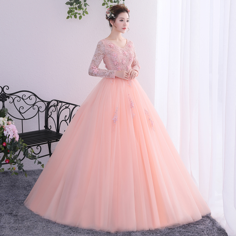 Beautiful Baby Blue Quinceanera Dresses 2022 Long Sleeve V Neck Ball Gown Prom Dress Floral Lace Corset Sweet 16 Party Evening Princess Girls Vestido 