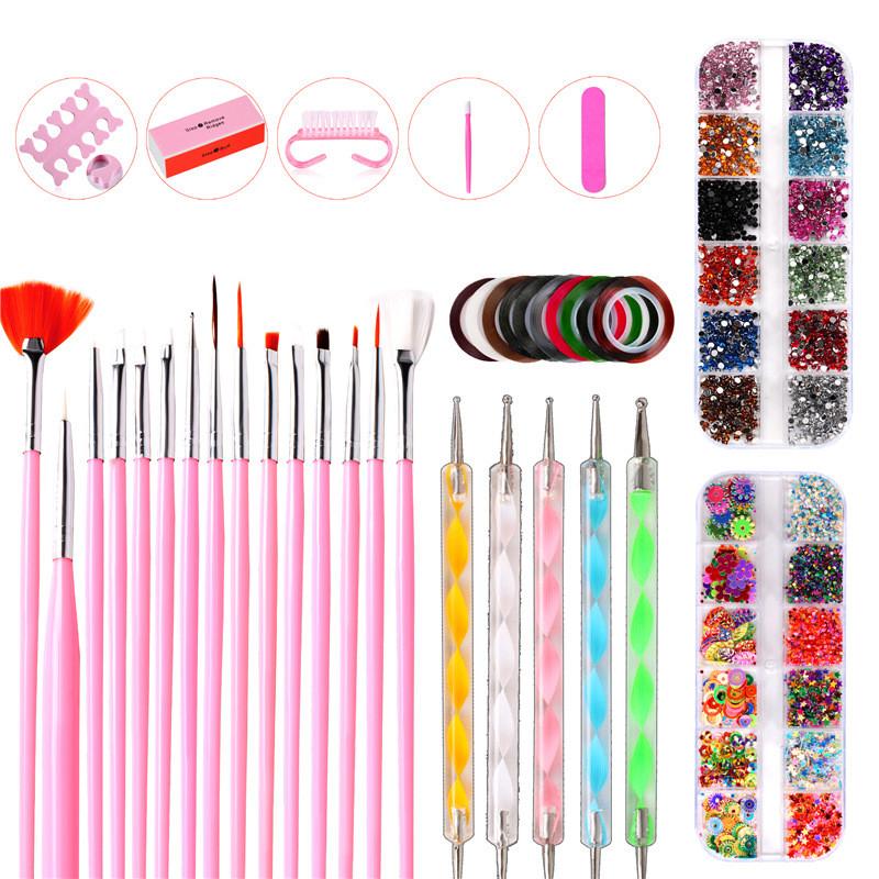 Nail Art Kits 37Pcs Brushes Set Striping Tape Stickers Rhinestones Decoration Box Dotting Manicure For Foils Design Tool Kit
Nail Art Kits 37Pcs Brushes Set Striping Tape Stickers Rhinestones Decoration Box Dotting Manicure For Foils Design Tool Kit